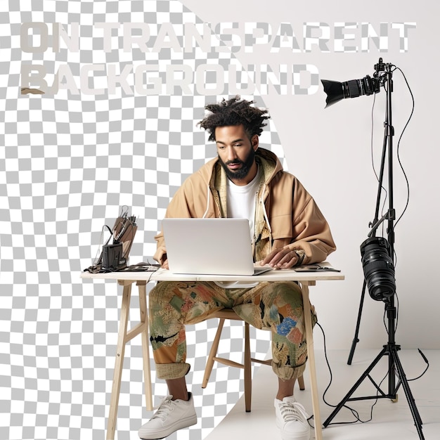 PSD designer de mode masculin biracial faisant un appel vidéo dans un studio de design de mode créativité clo