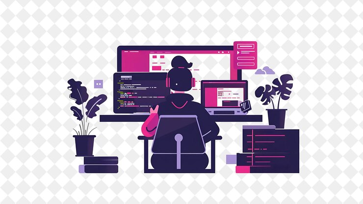 PSD designer web minimaliste avec des caractères conception et codage de png les gens dans l'illustration du travail quotidien