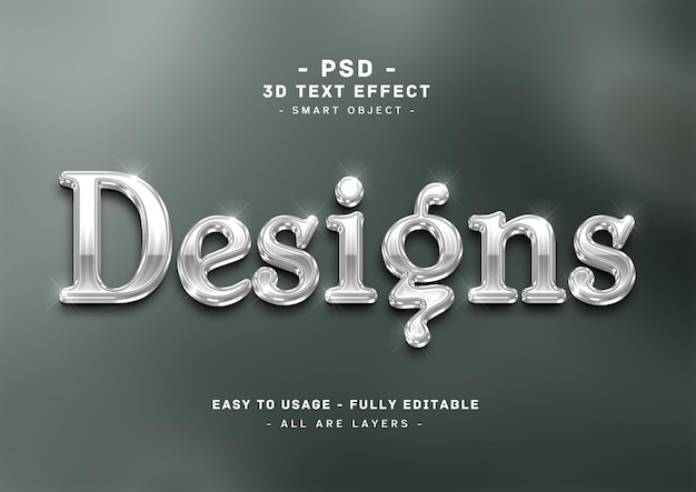 Designs efeito de estilo de texto prateado 3d