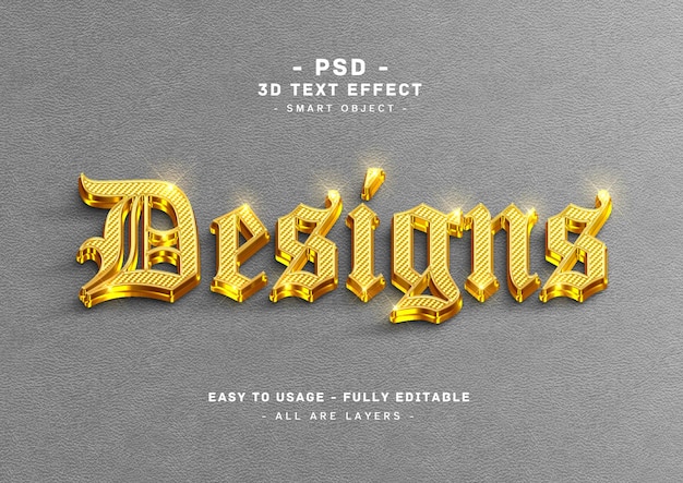 PSD designs effet de texte 3d style doré