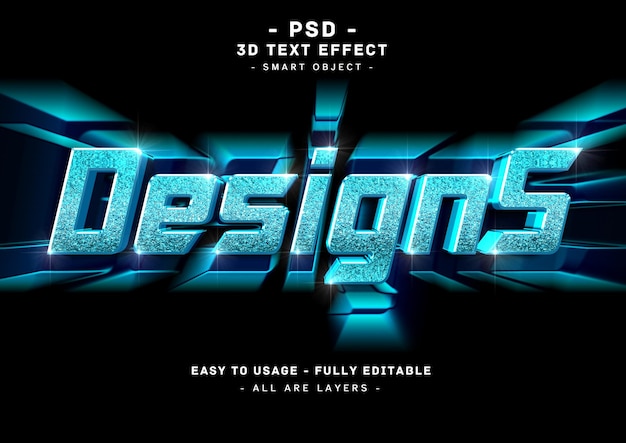 PSD designs estilo de brilho de efeito de texto azul 3d