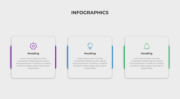 Designvorlage für Infografik-Etiketten mit Symbolen und 3 Optionen oder Schritten