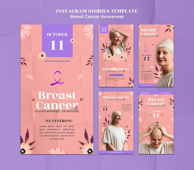 PSD designvorlage für instagram-geschichten für brustkrebsbewusstsein