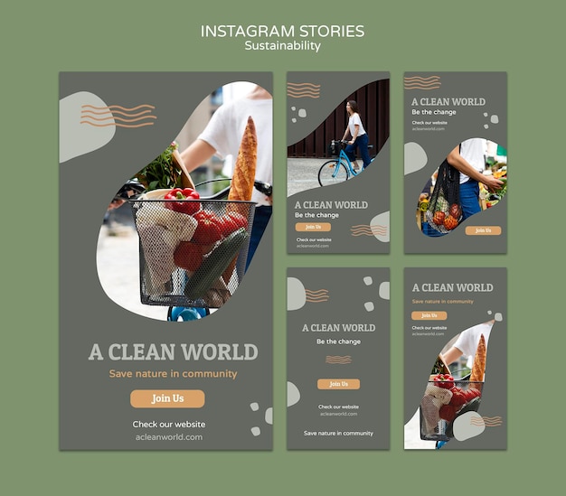 PSD designvorlage für nachhaltigkeits-instagram-stories