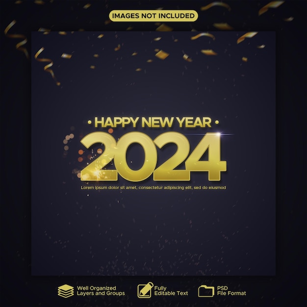 Designvorlage für neujahrsgrüße 2024 für instagram- und social-media-beiträge