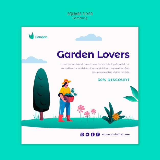 Designvorlage für quadratische Flyer im Garten