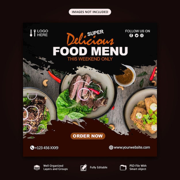 Designvorlagen für instagram-posts für lebensmittel und restaurants