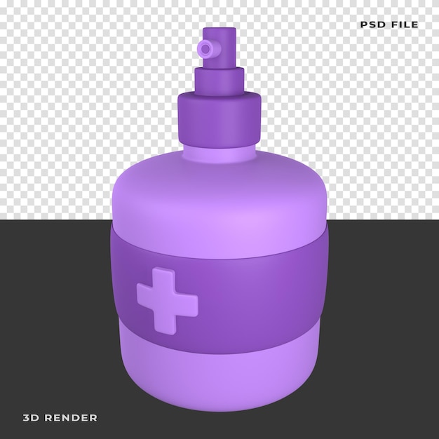Desinfectante de manos 3D renderizado sobre fondo transparente