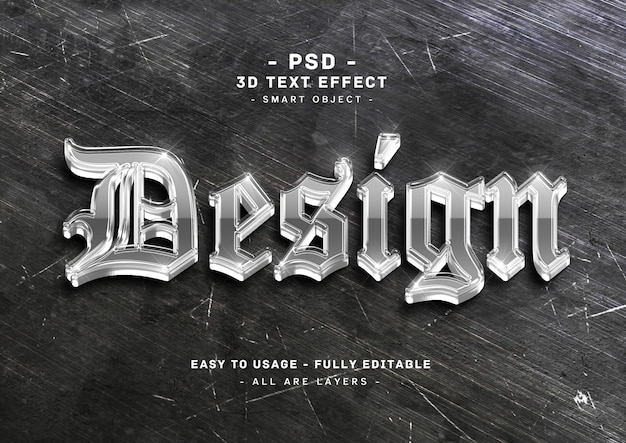 Desing efeito de estilo de texto de vidro prateado 3d