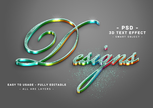 PSD desings 3d effet de style de texte de couleurs scintillantes tosca