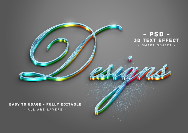 PSD desings effet de style de texte de couleurs de paillettes bleues 3d