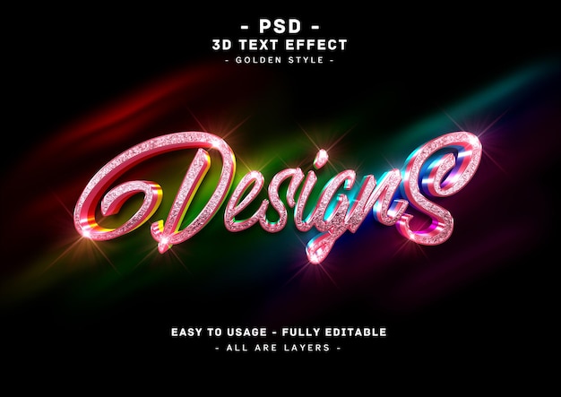 Desings glitter text effect 3d pink colors style