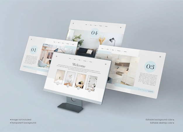 Desktop-Bildschirm mit isolierter Webseitenpräsentations-Mockup