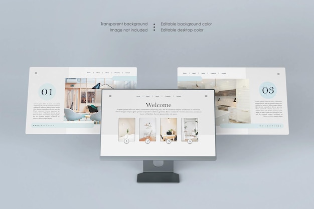 Desktop-Bildschirm mit isolierter Webseitenpräsentations-Mockup