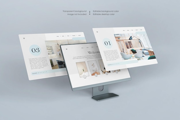 Desktop-Bildschirm mit isolierter Webseitenpräsentations-Mockup