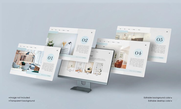 Desktop-Bildschirm mit Website-Präsentationsmodell isoliert