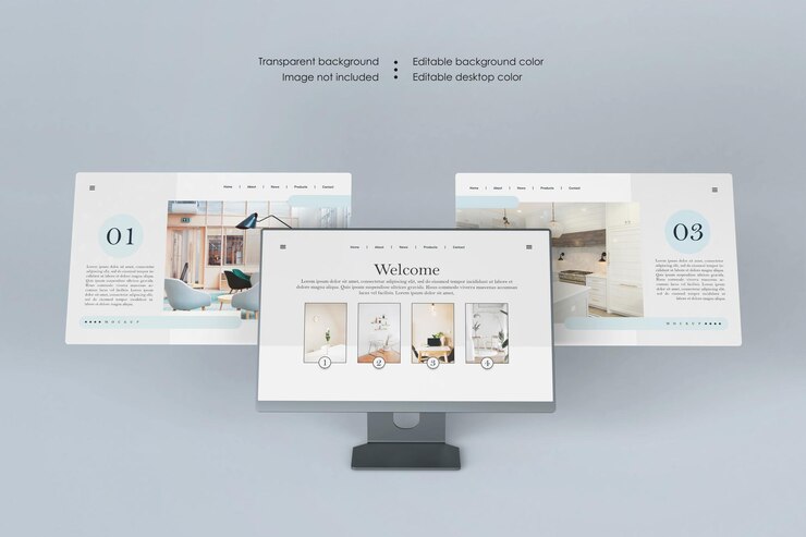 Desktop-Bildschirm mit Website-Präsentationsmodell isoliert