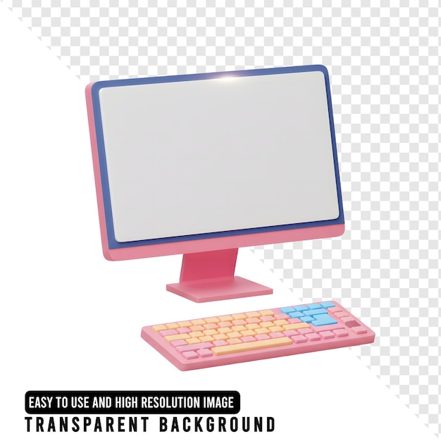 Desktop de computador rosa com ilustração 3D do teclado