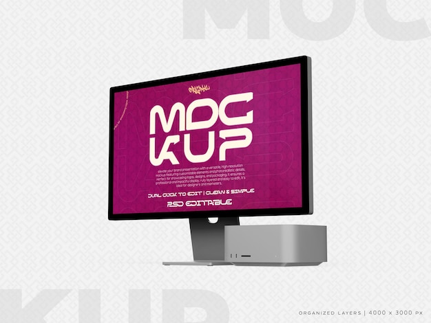 Desktop Display Studio Psd bearbeitbare Mockup-Vorlage Winkel 1