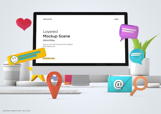 Desktop e Gadgets em camadas Mockup