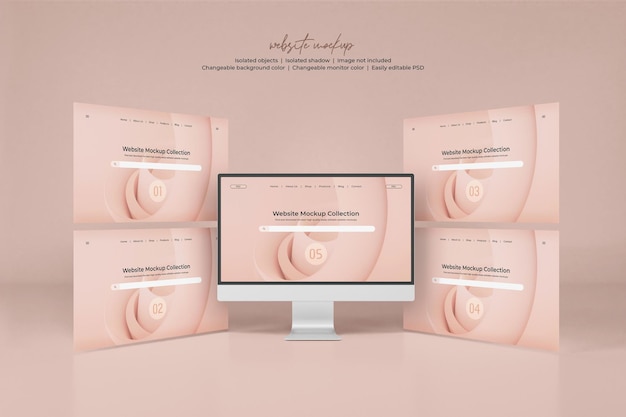 Desktop-Monitor-Bildschirm mit isolierter Webseitenpräsentations-Mockup