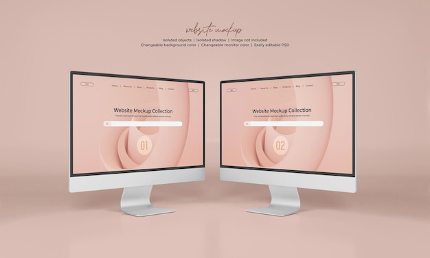 Desktop-Monitor-Bildschirm mit isolierter Webseitenpräsentations-Mockup