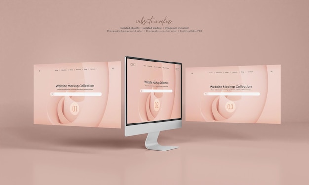Desktop-Monitor-Bildschirm mit isolierter Webseitenpräsentations-Mockup