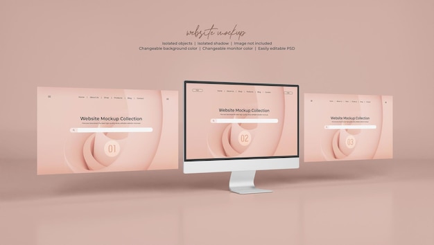Desktop-Monitor-Bildschirm mit isolierter Webseitenpräsentations-Mockup