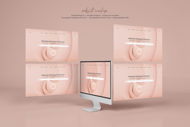 Desktop-Monitor-Bildschirm mit isolierter Webseitenpräsentations-Mockup