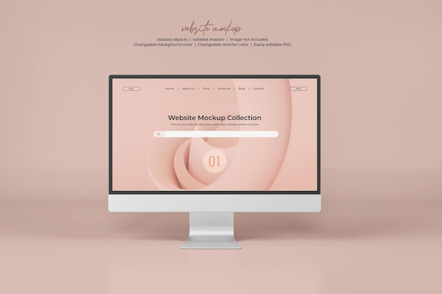 PSD desktop-monitorbildschirm mit website-präsentationsmodell isoliert