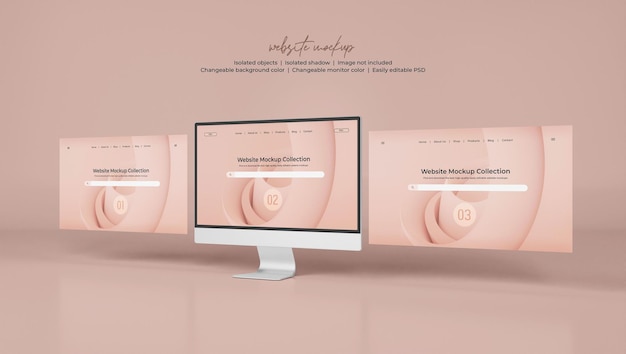 PSD desktop-monitorbildschirm mit website-präsentationsmodell isoliert
