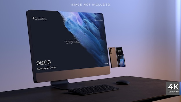 Desktop- und Smartphone-Bildschirmmodell mit Maustastatur 3D-Rendering