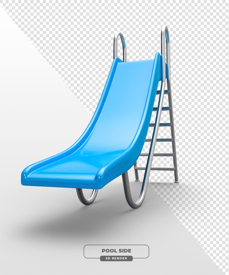 PSD deslizamento de água azul com escada em 3d com fundo transparente