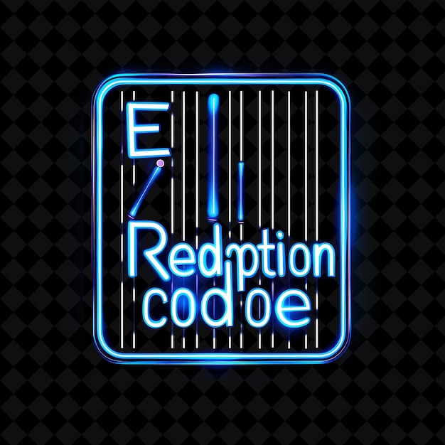 Deslumbrante código de barras de neón del código de redención Texto en azul neón W PNG Y2K Diseños decorativos de puestos de venta
