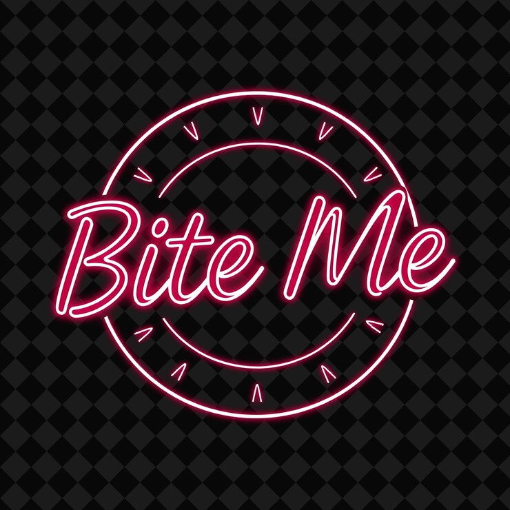 PSD deslumbrante texto de bite me en rojo neón y rosa caliente rodeado por bite png inspirado en la decoración de alimentos de neón ma