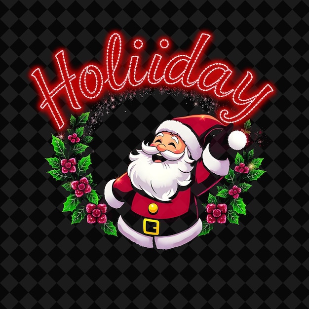 Deslumbrante texto navideño en neón rubí y rojo profundo con coronas relucientes y Holly un feliz Papá Noel