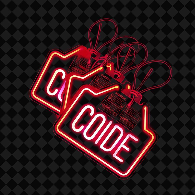 PSD deslumbrantes etiquetas de neón de texto de código con neón rojo y negro colo png y2k inspirado neón decorativo