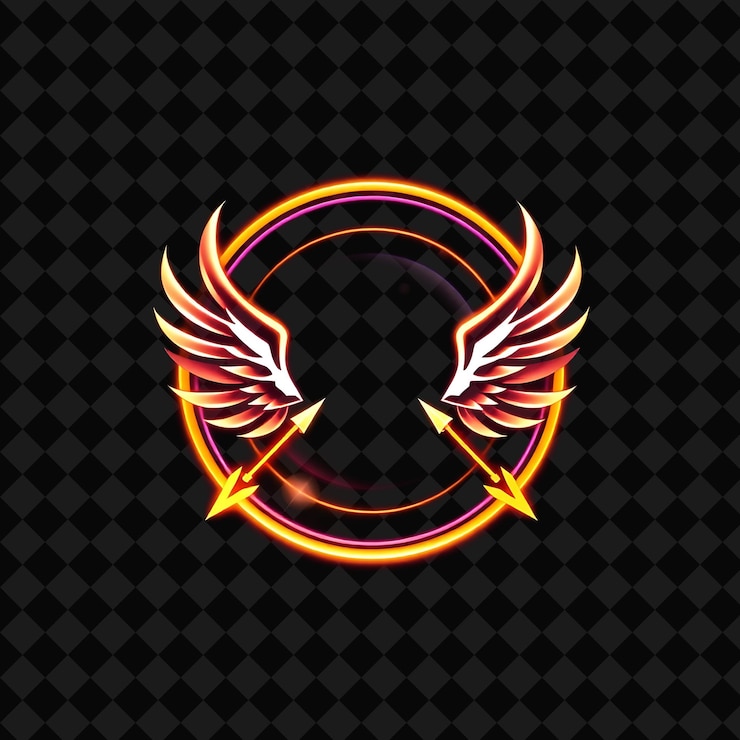 PSD deslumbrantes órbitas de neón dentro de una insignia circular con bordes suaves y brillantes decorados con phoenix wi