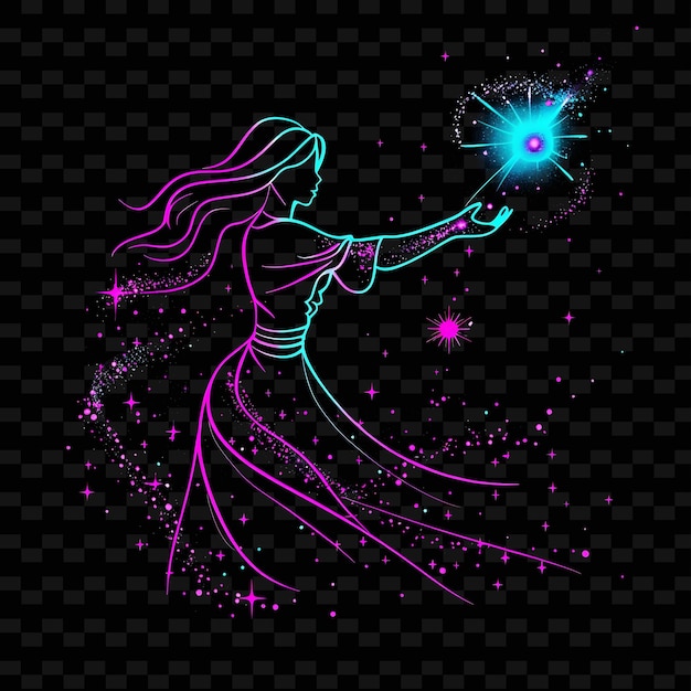 Deslumbrantes rayos de luz creando una hechicera lanzando una espía PNG Diseños artísticos creativos de línea de neón