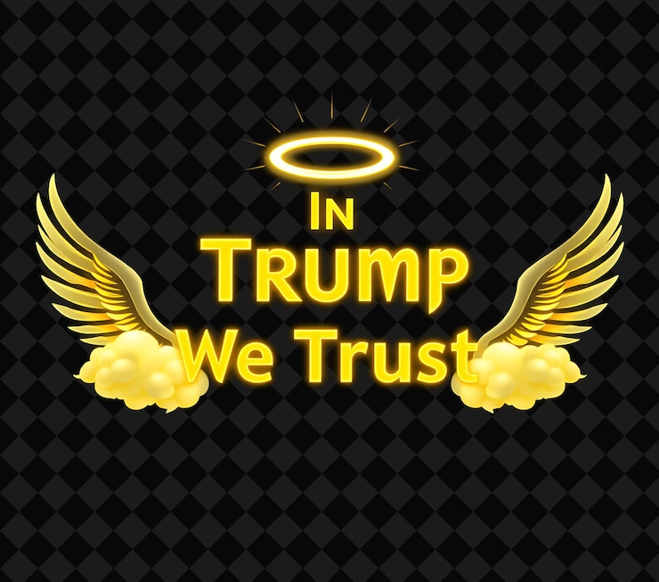 PSD deslumbrantes en trump confiamos en rayos de texto con amarillo neón y amarillo dorado enmarcados por un halo brillante