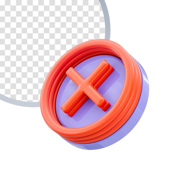 Desmarque el icono de cruz 3D Render concepto sobre fondo blanco.