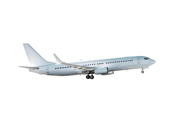 Despejar un avión de pasajeros blanco aislado