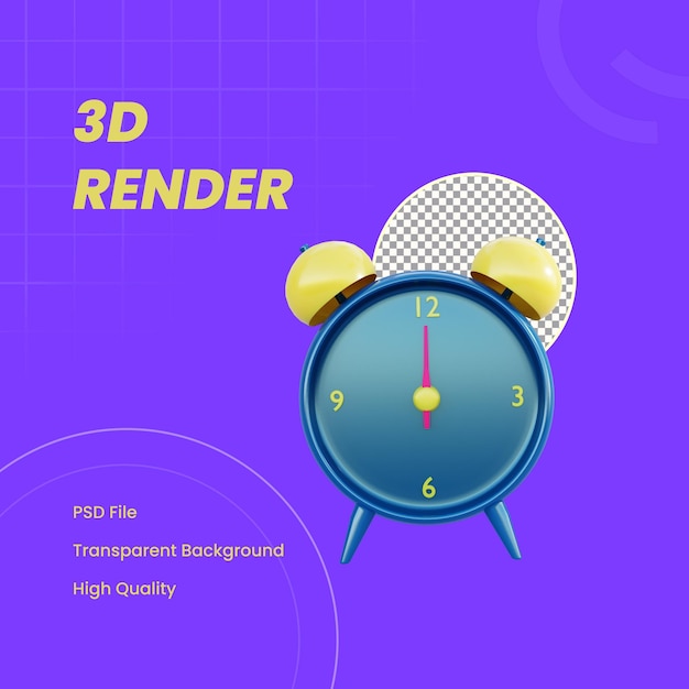 PSD despertador de ano novo com objeto renderizado 3d