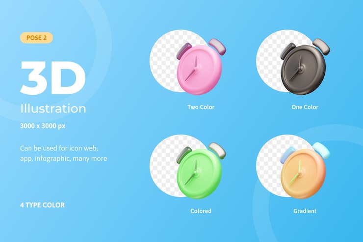 PSD despertador de ilustración de icono de conjunto 3d, utilizado para web, aplicaciones móviles, infografías, etc.