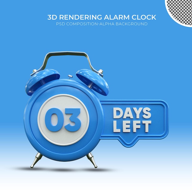 PSD despertador de renderizado 3d en 03 días restantes premium