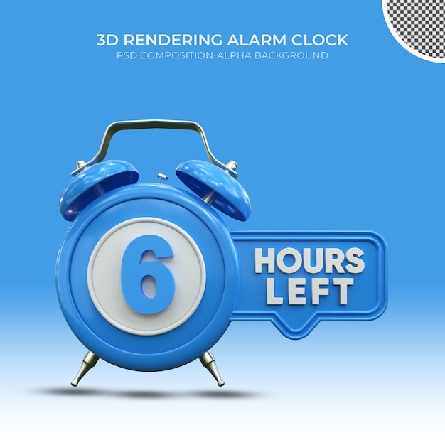 Despertador de renderizado 3d azul en 6 horas restantes Premium