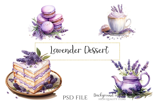 Dessert alla lavanda file PNG clipart e illustrazioni grafiche per la creazione di diari e cartoline