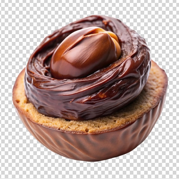 PSD un dessert recouvert de chocolat avec une sauce caramel sur un fond transparent
