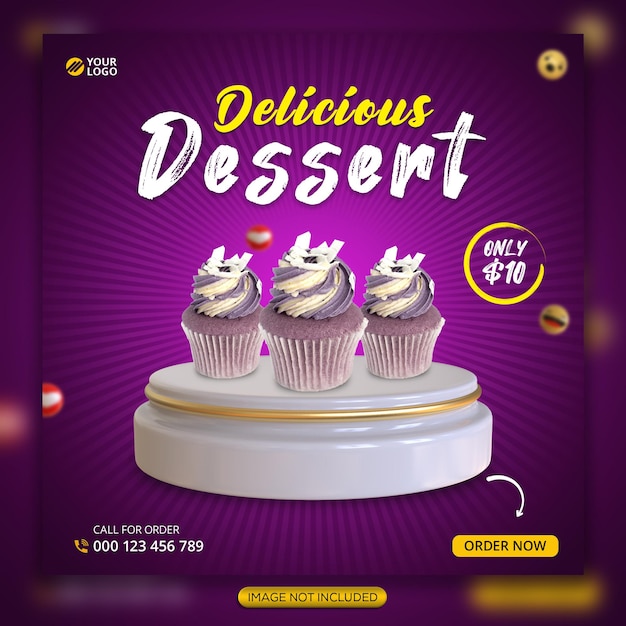 Dessertkuchen 3d social media post banner