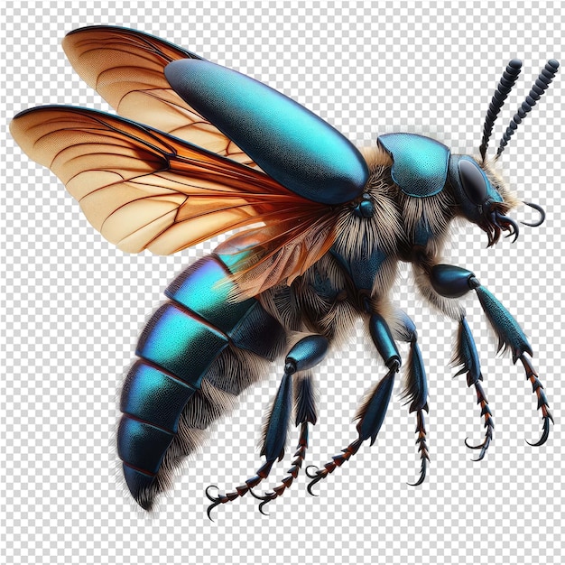 PSD un dessin d'une abeille bleue avec un corps bleu et un corps bleu et jaune